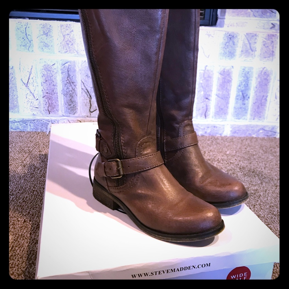 women’s size 6 wide calf steve madden brown boots